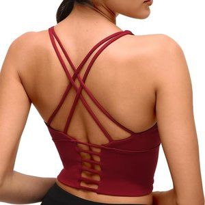 lianshp Cross Back Workout, Yoga Bra, Coral Red, XL